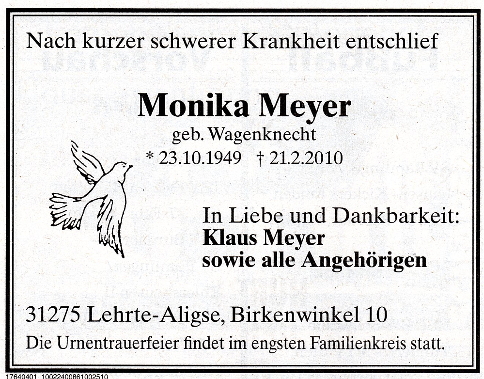 Traueranzeige Monika Meyer